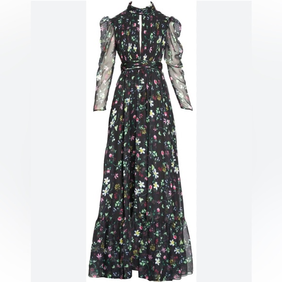 MAC DUGGAL Gown Floral Size 4 Floral Chiffon Cutout Back Open High Neck $600 NWT - Picture 2 of 6